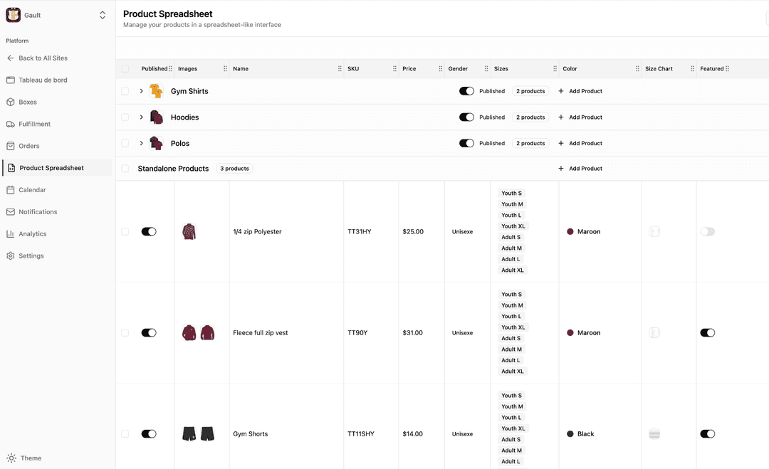 Dashboard spreadsheet interface